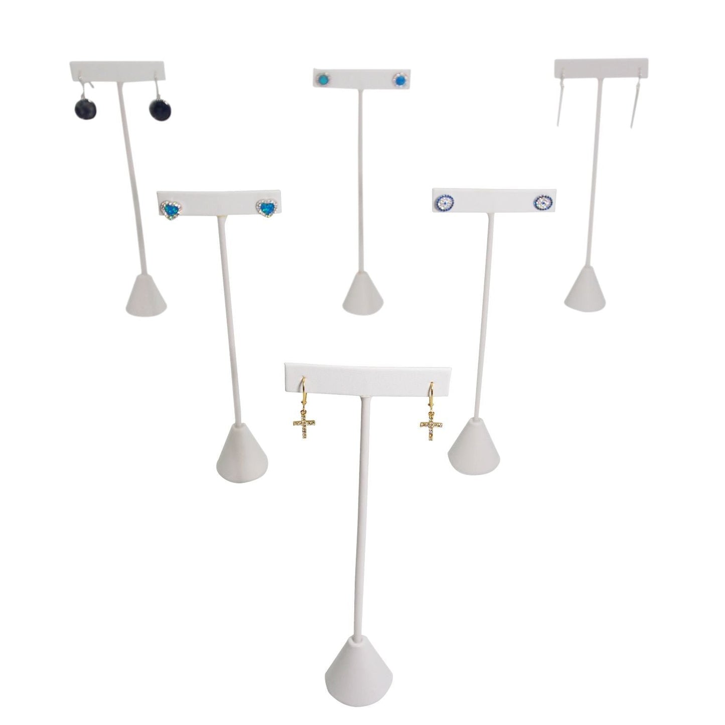 White Leatherette Single Piece Earring T-Shape Display