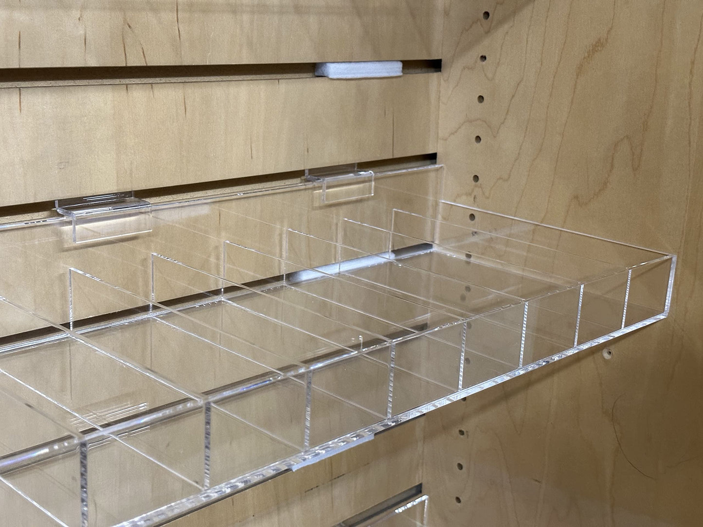 Acrylic Slatwall Display Bin – Multi-Compartment 2.25” Deep