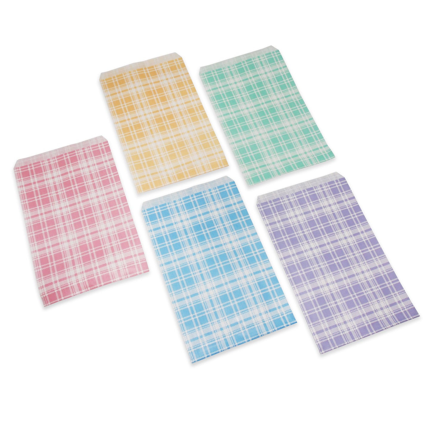 Mixed Plaid Pattern Flat Paper Gift Bags for Retail, Packaging, Party Favors, Merchandise, Crafts, Holidays, Weddings, and more.