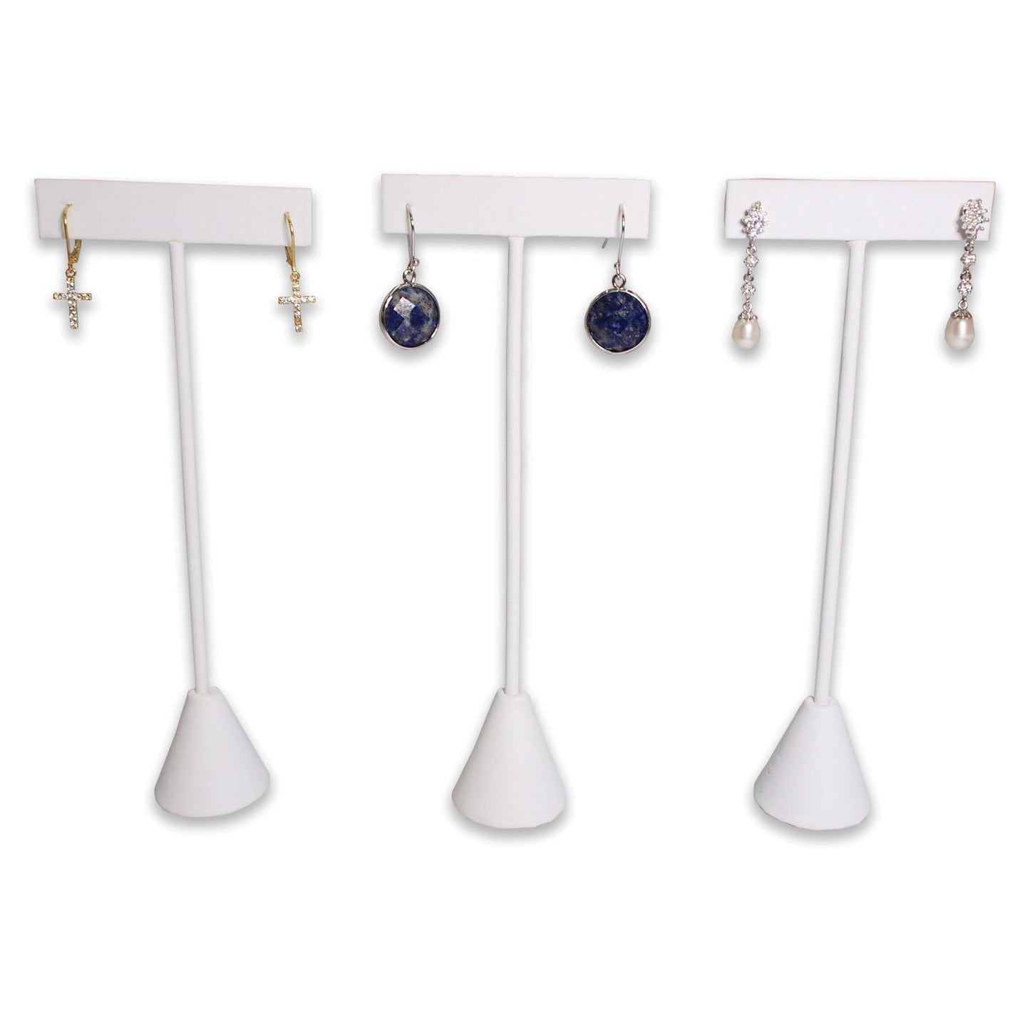 White Leatherette Single Piece Earring T-Shape Display
