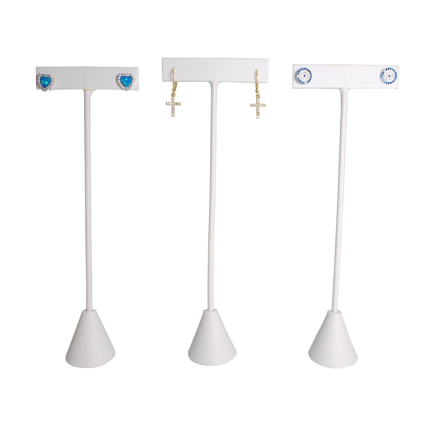 White Leatherette Single Piece Earring T-Shape Display