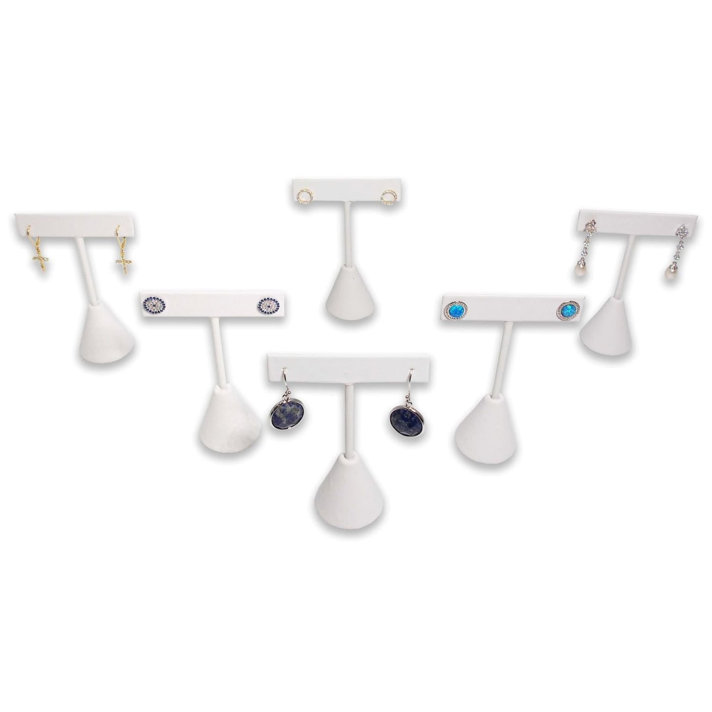 White Leatherette Single Piece Earring T-Shape Display