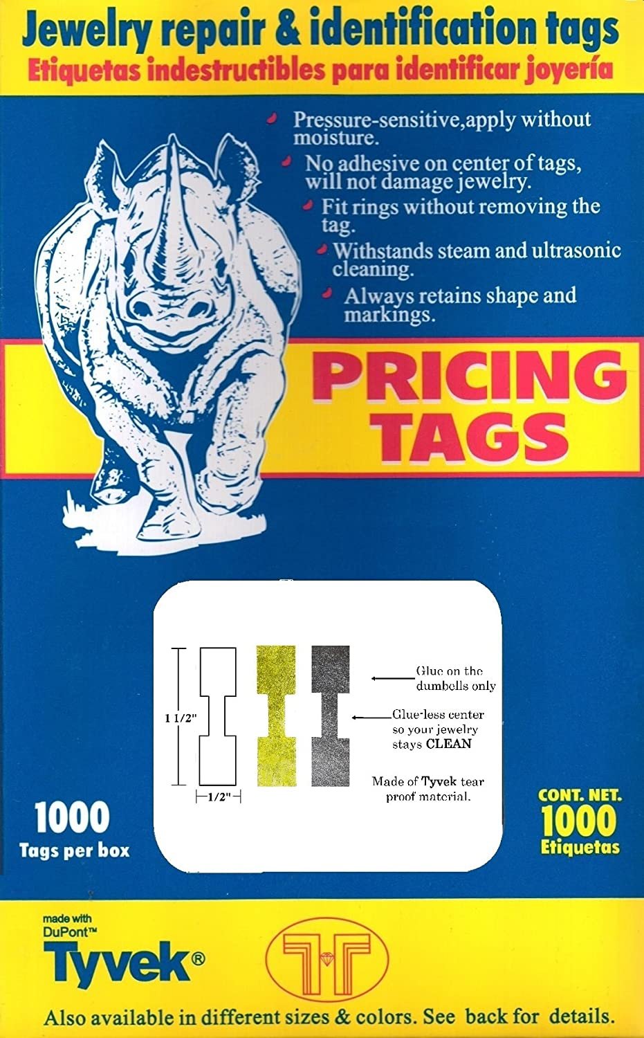 Rectangle Gold Dumbbell Adhesive Tear-Proof Tags (1000pcs/Box)