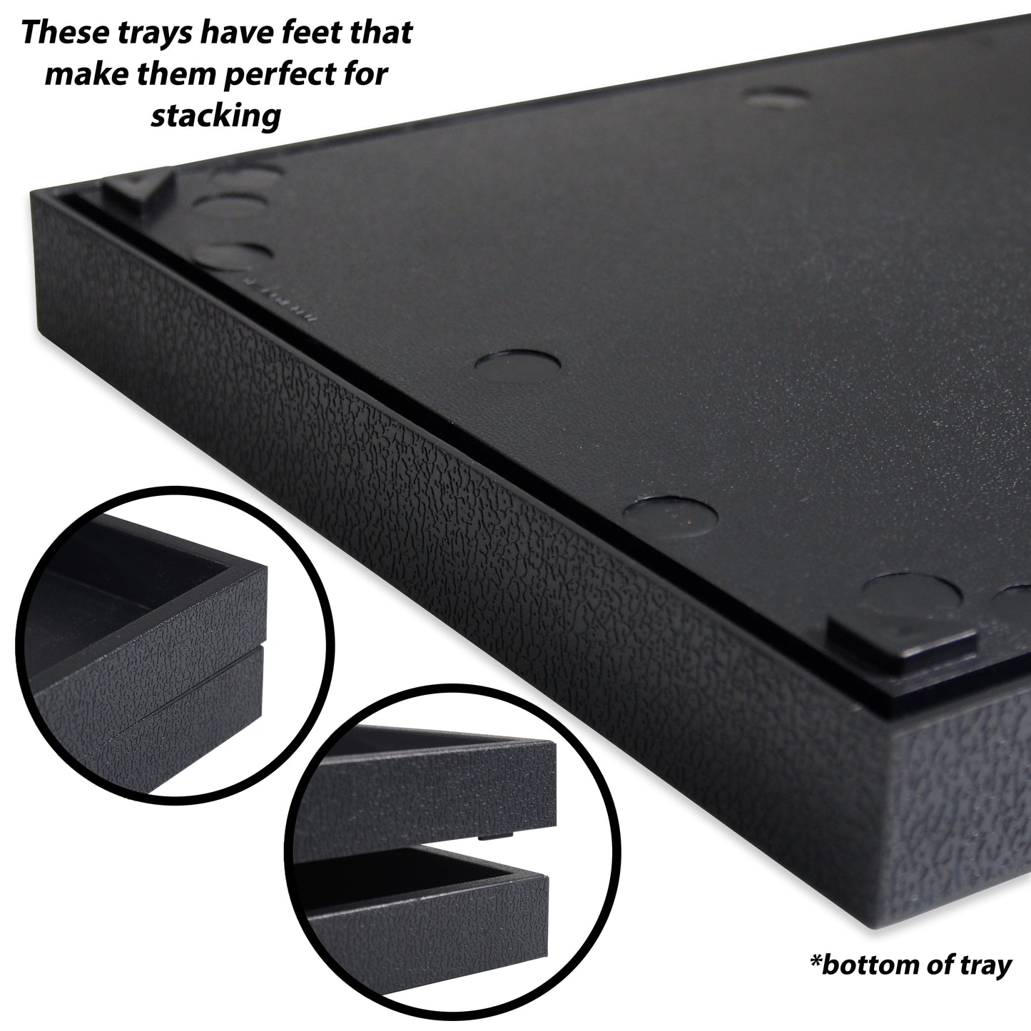 Black 1"H Standard Stackable Plastic Utility Trays - 14 3/4'' x 8 1/4'' x 1''H