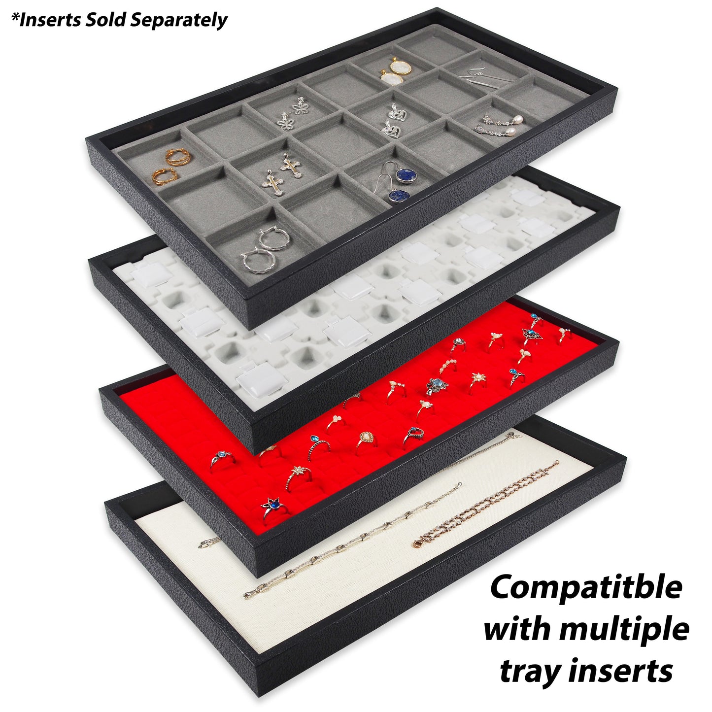 Black 1"H Standard Stackable Plastic Utility Trays - 14 3/4'' x 8 1/4'' x 1''H