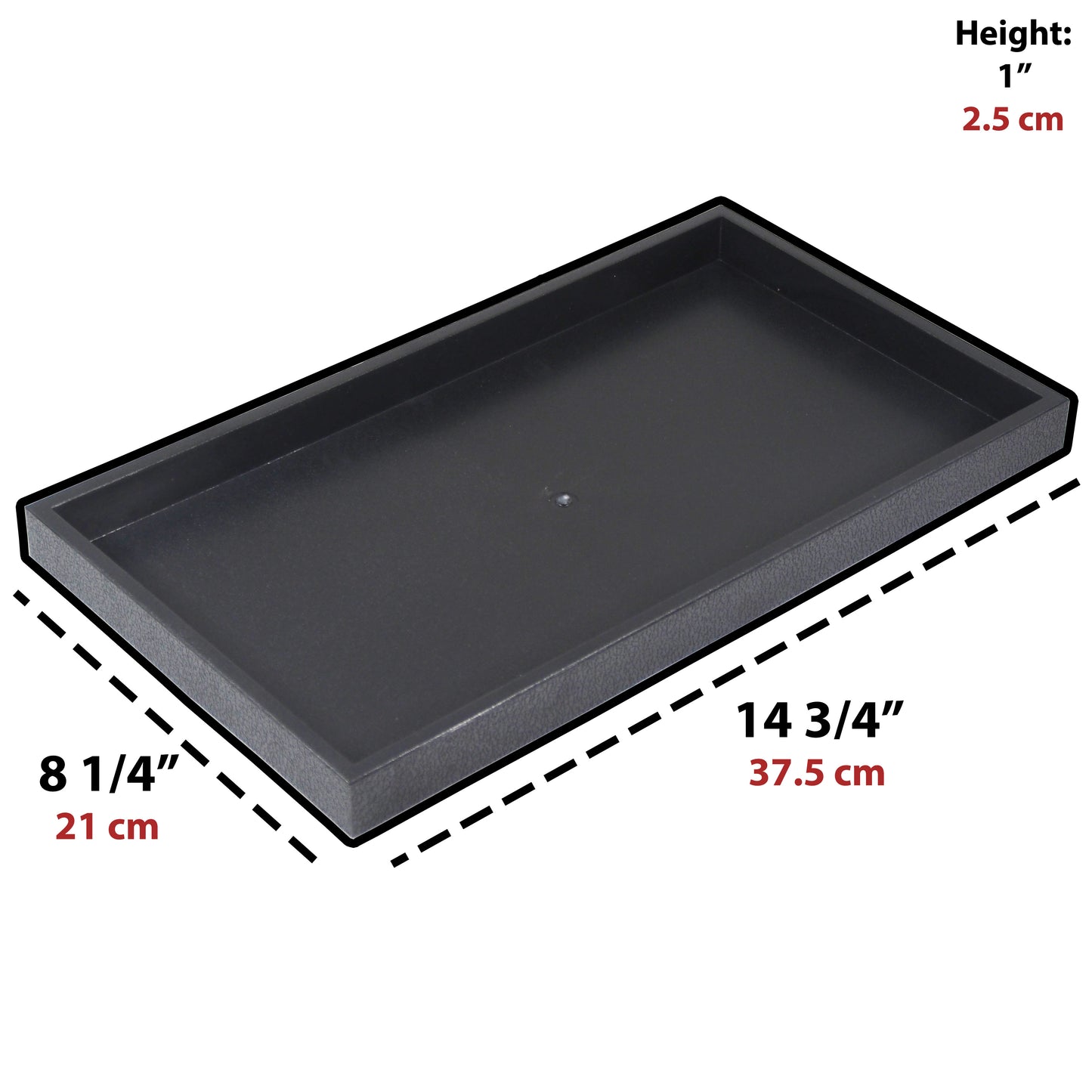 Black 1"H Standard Stackable Plastic Utility Trays - 14 3/4'' x 8 1/4'' x 1''H