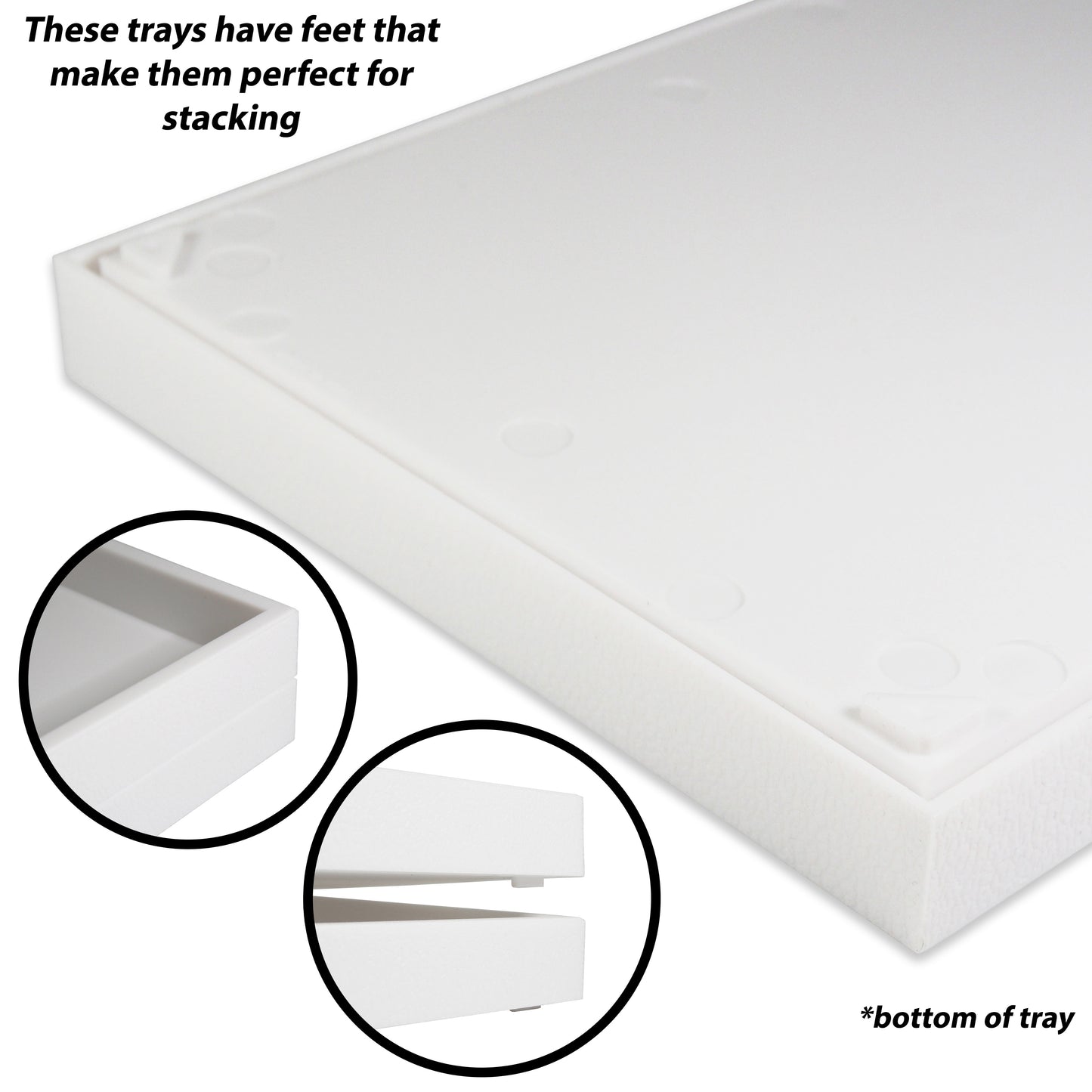 White 1"H Standard Stackable Plastic Utility Trays - 14 3/4'' x 8 1/4'' x 1''H