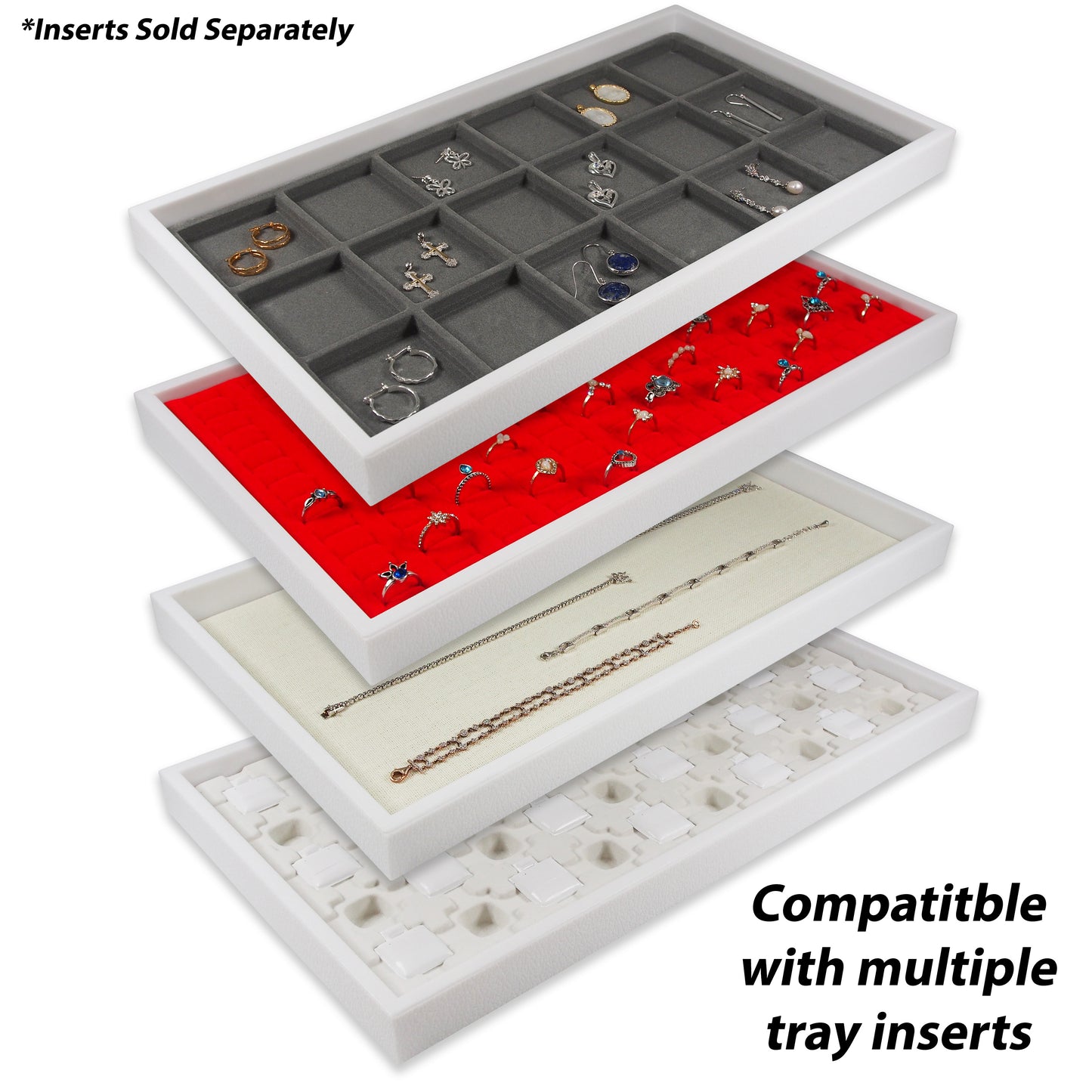 White 1"H Standard Stackable Plastic Utility Trays - 14 3/4'' x 8 1/4'' x 1''H