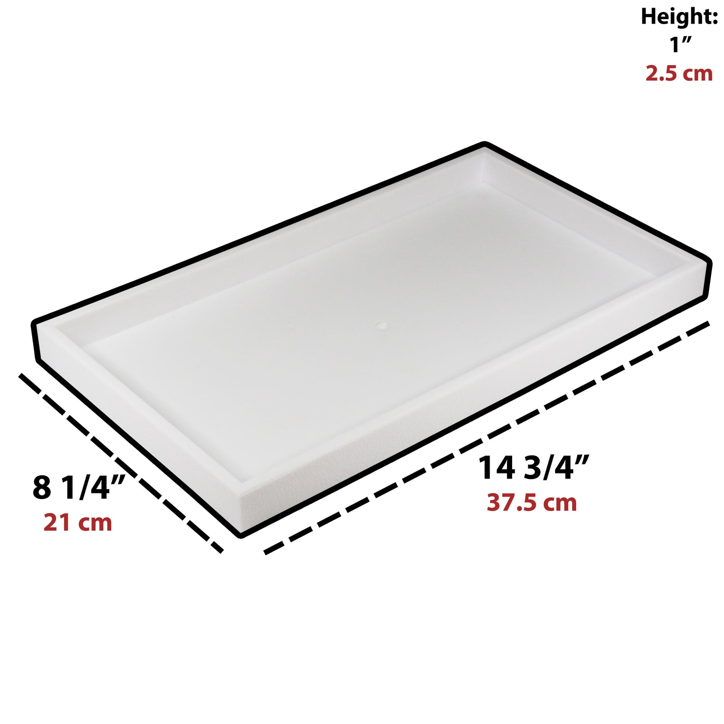 White 1"H Standard Stackable Plastic Utility Trays - 14 3/4'' x 8 1/4'' x 1''H