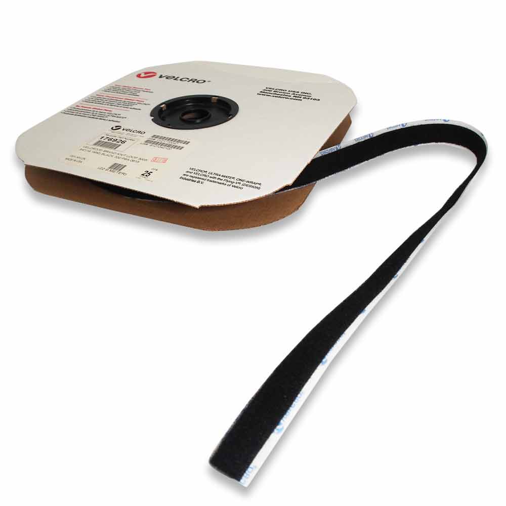 Black Velcro hook and loop attachment strip - 25yd roll