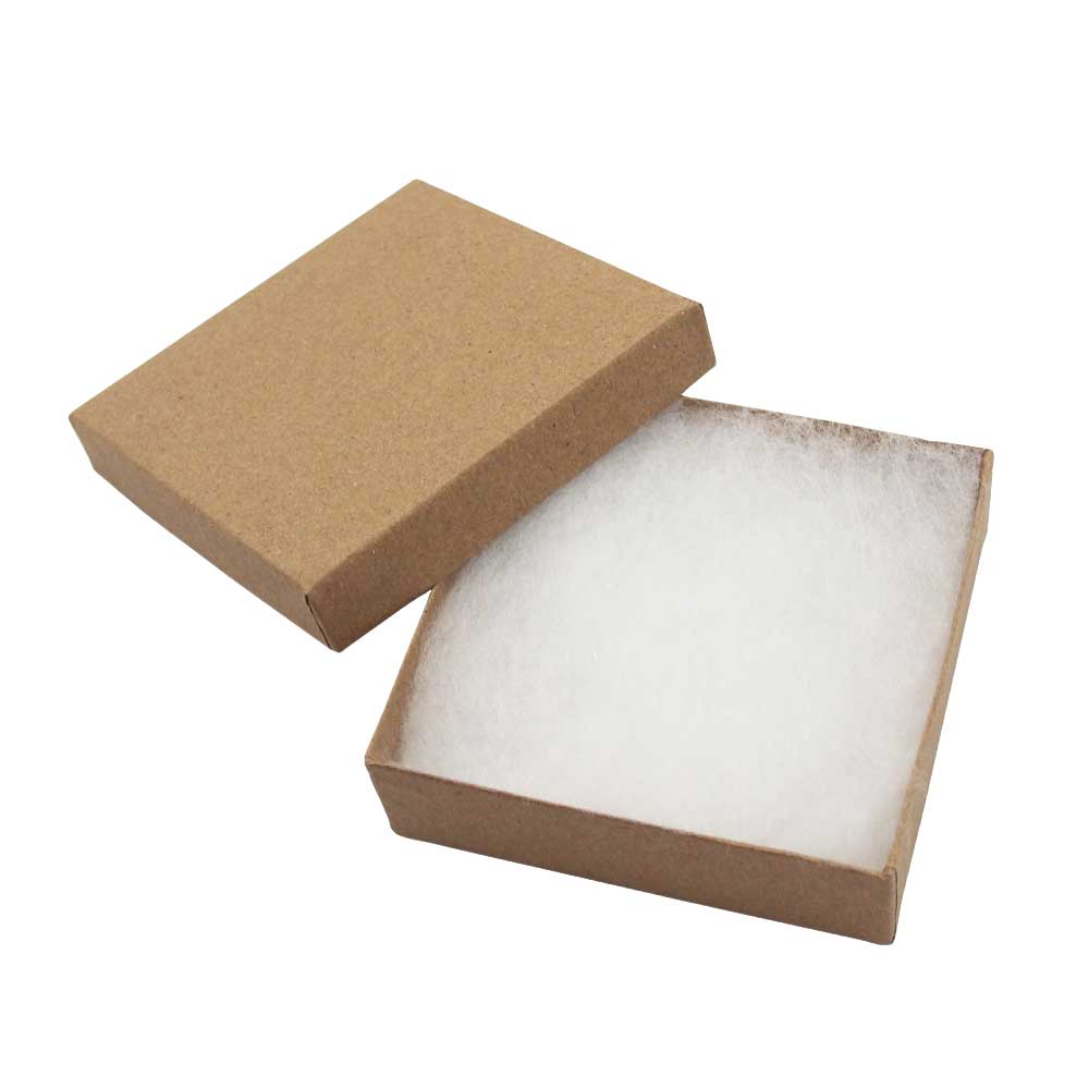 Kraft Brown cotton filled box opened to show cotton filling insert