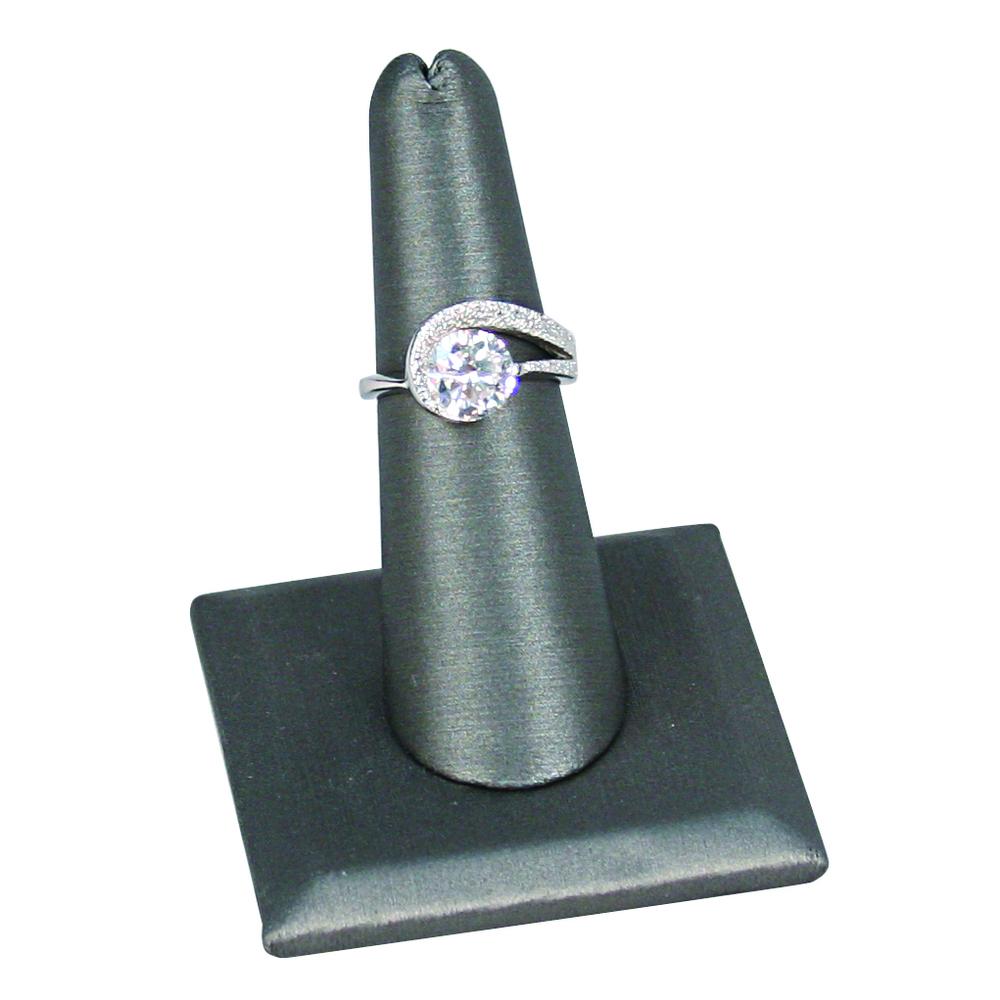 Single Tall Steel Grey Faux Leather Ring Stand with Semi-Circle Base