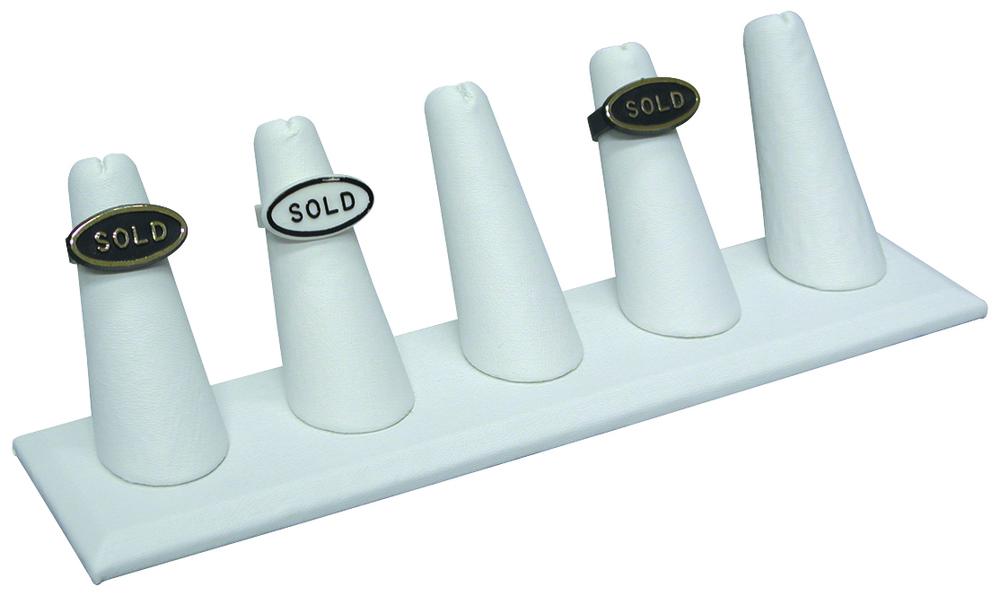 White Faux Leather 5-Ring Tall Finger Jewelry Display