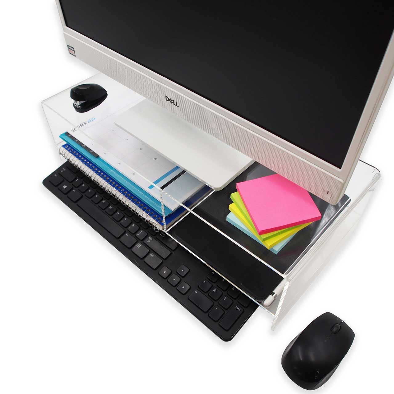 5.5" High - 5mm-thick Acrylic Glass Elevated Computer Monitor Stand w/Divider - Qty 1