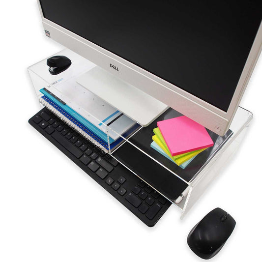 5.5" High - 5mm-thick Acrylic Glass Elevated Computer Monitor Stand w/Divider - Qty 1