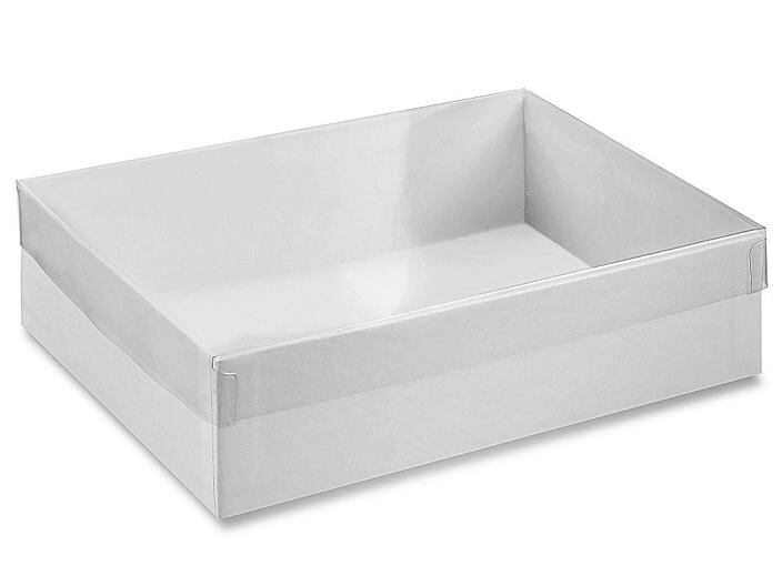 White Swirl Clear Top Cotton Filled Boxes - 6 Sizes Available!