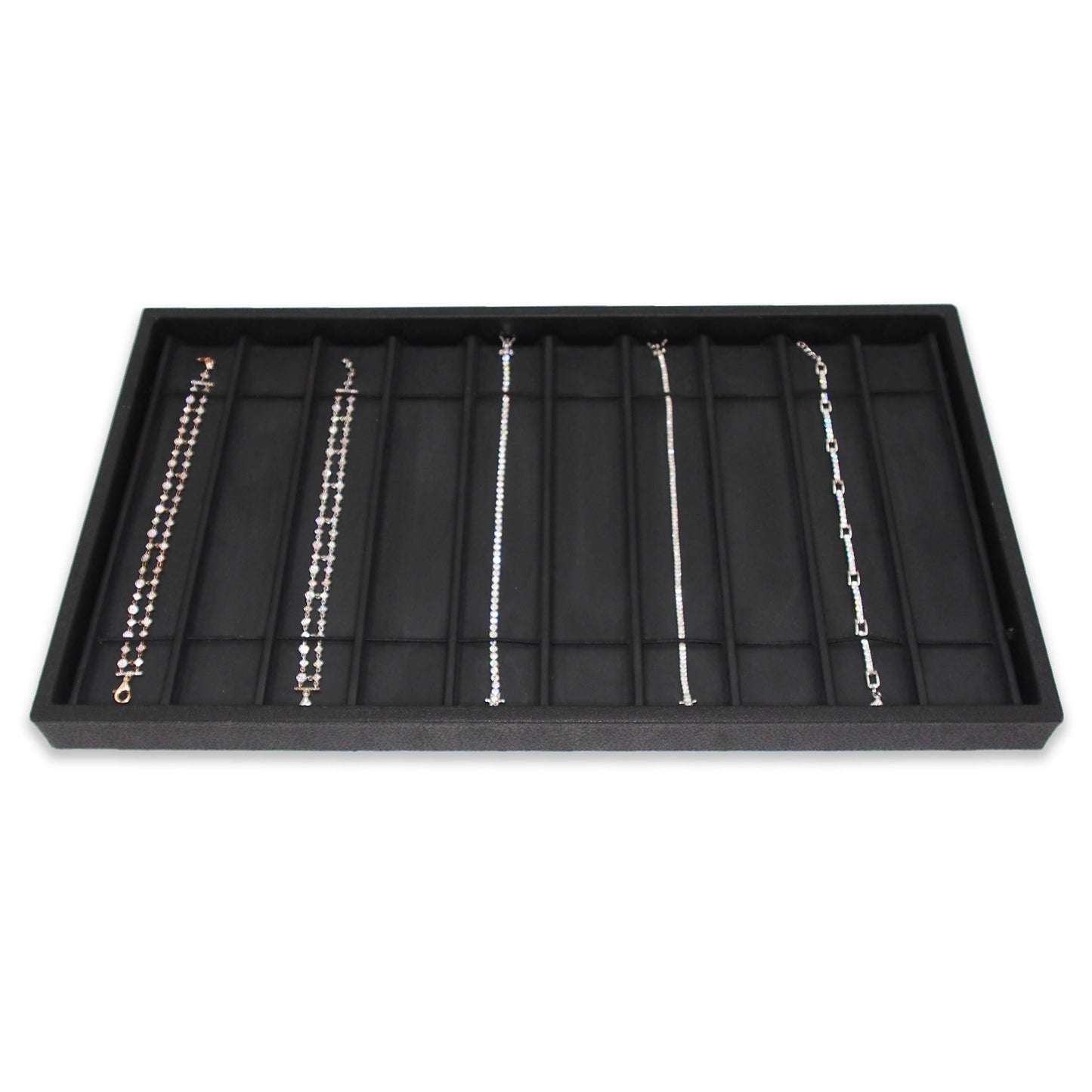 Black Leatherette 10 Section Deluxe bracelet insert with elastic fasteners