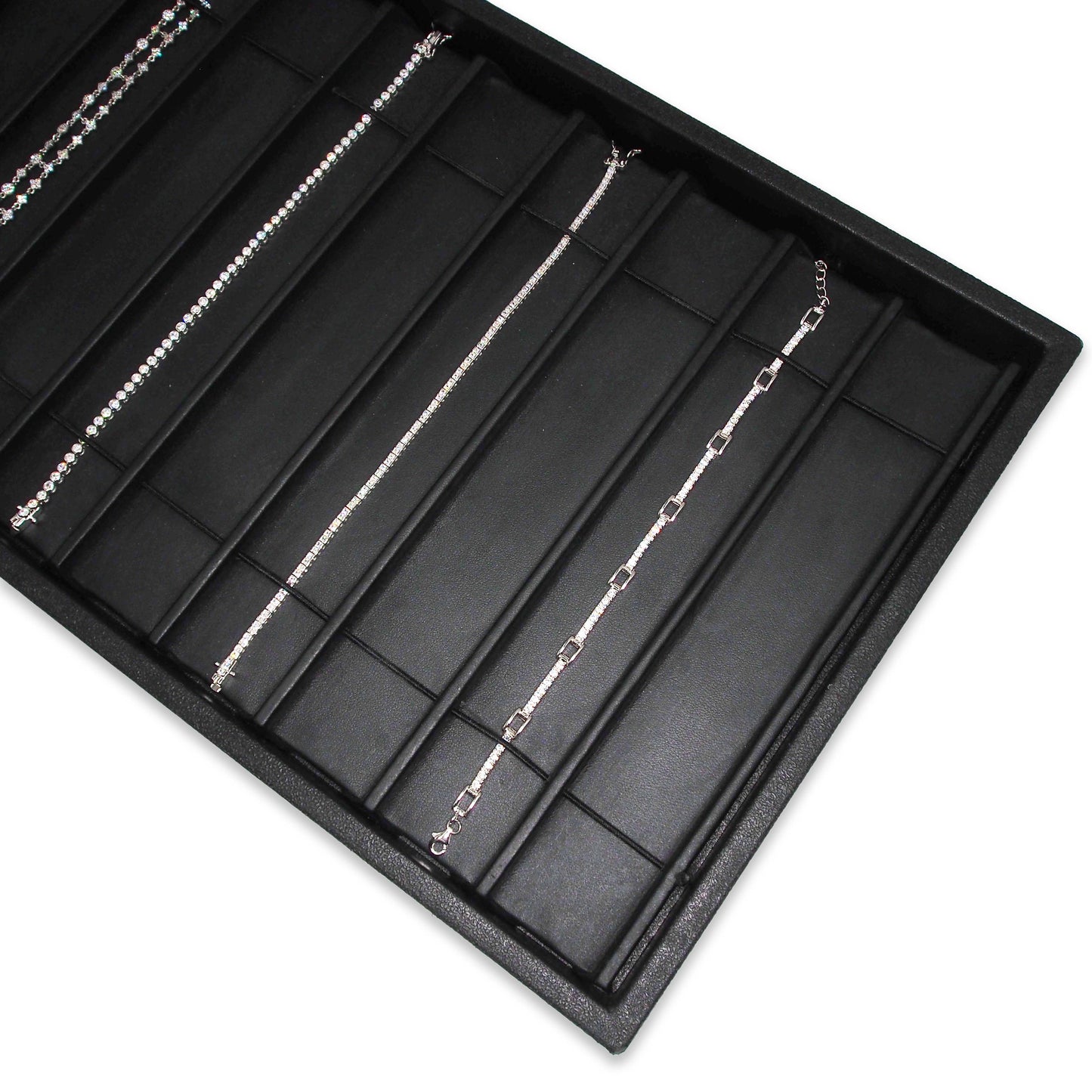 Black Leatherette 10 Section Deluxe bracelet insert with elastic fasteners