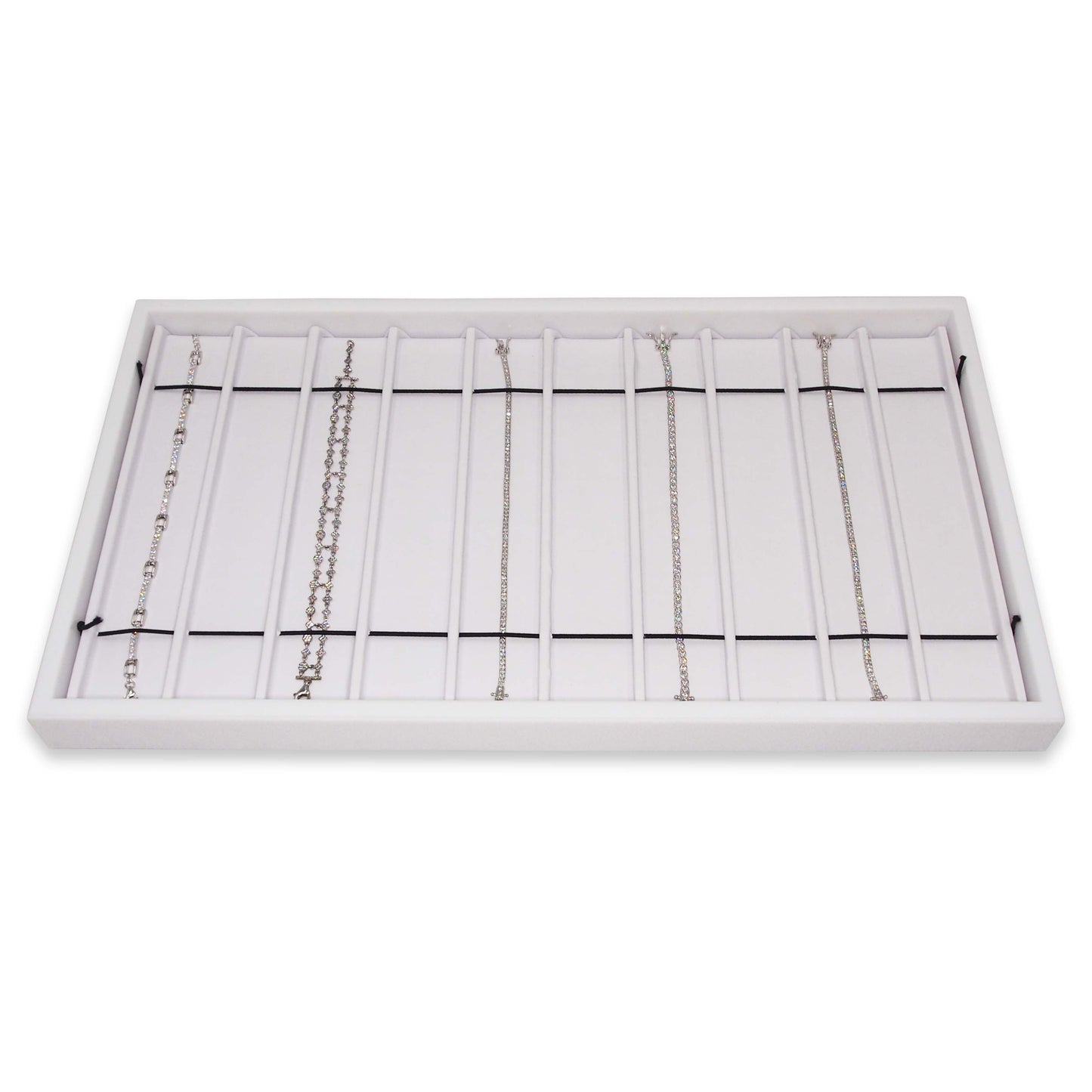 White Leatherette 10 Section Deluxe bracelet insert with elastic fasteners