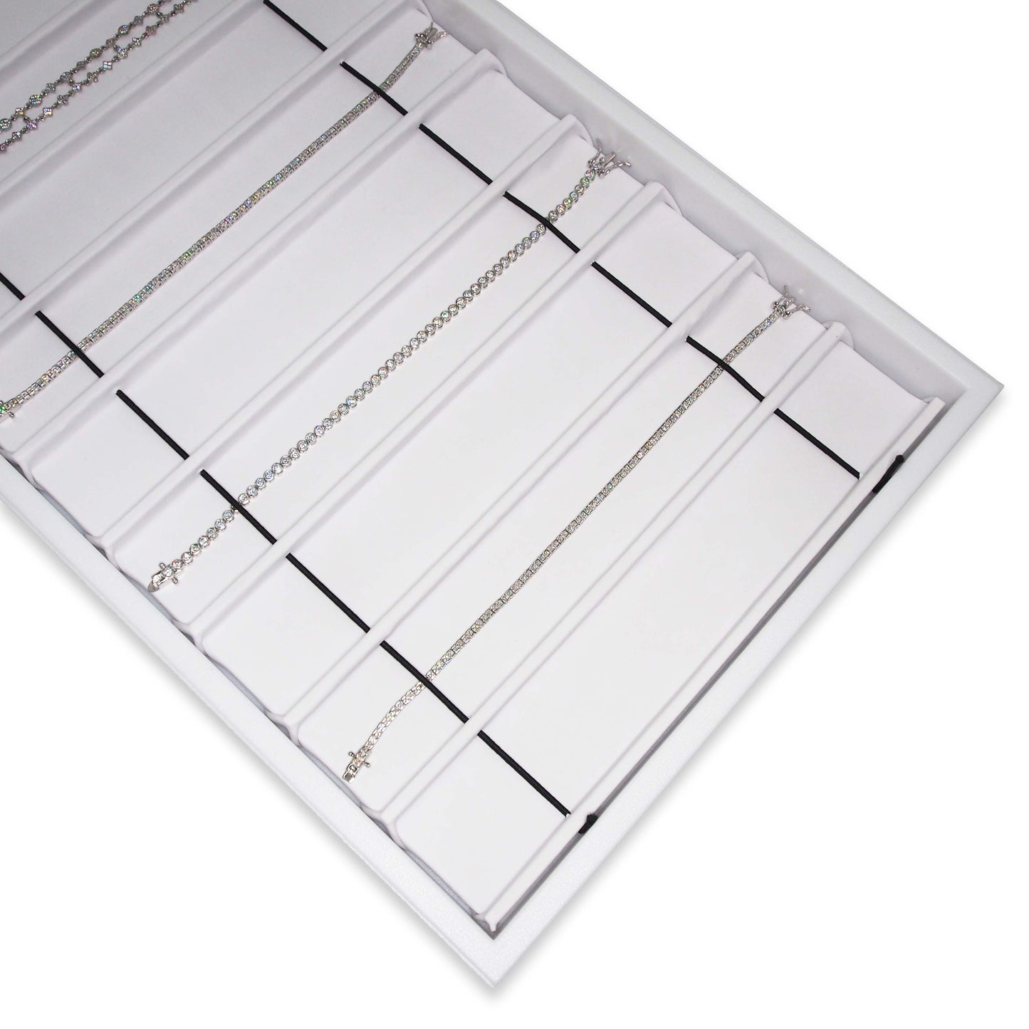 White Leatherette 10 Section Deluxe bracelet insert with elastic fasteners