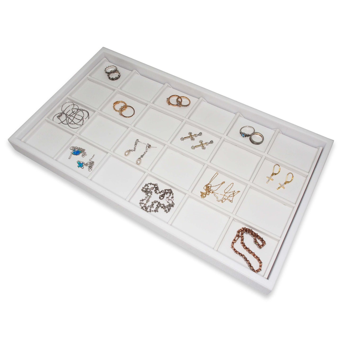 White Faux Leather 24 Section Deluxe Tray Insert Liner