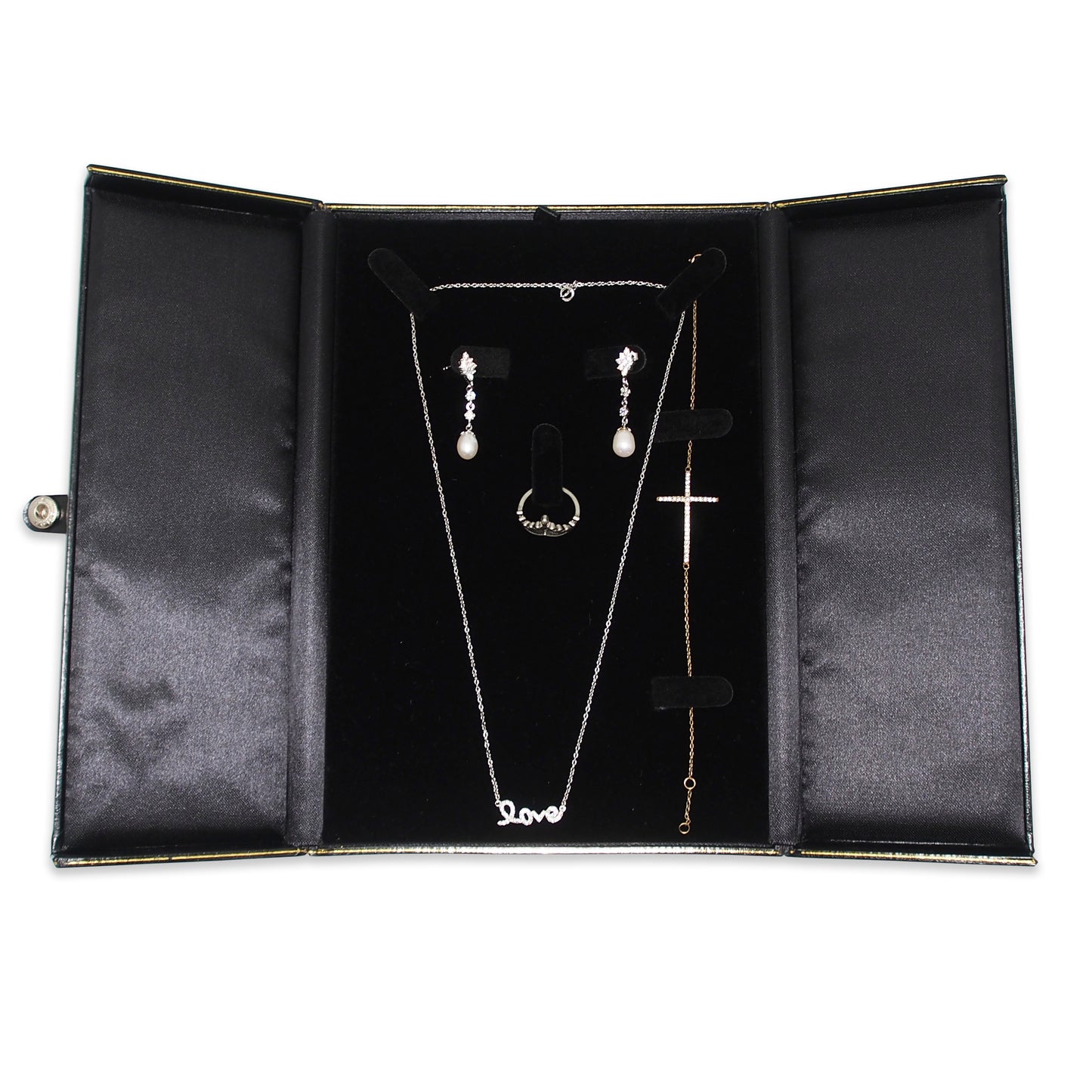 Black/Black Combination Set Snap-Tab Leatherette Box