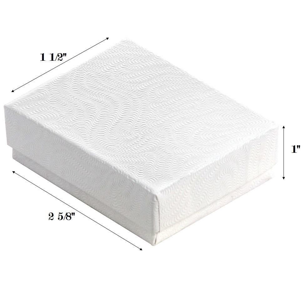 White Swirl Cotton Filled Box: 2 5/8" x 1 1/2" x 1"H