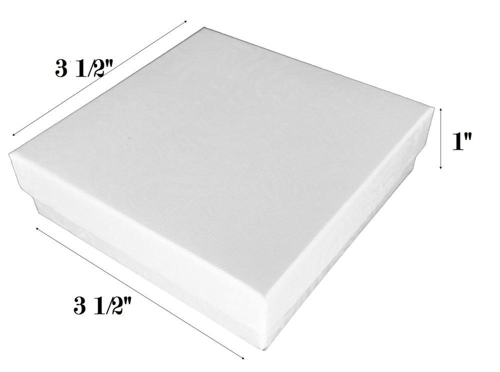 White Swirl Cotton Filled Box: 3 1/2" x 3 1/2" x 2"H