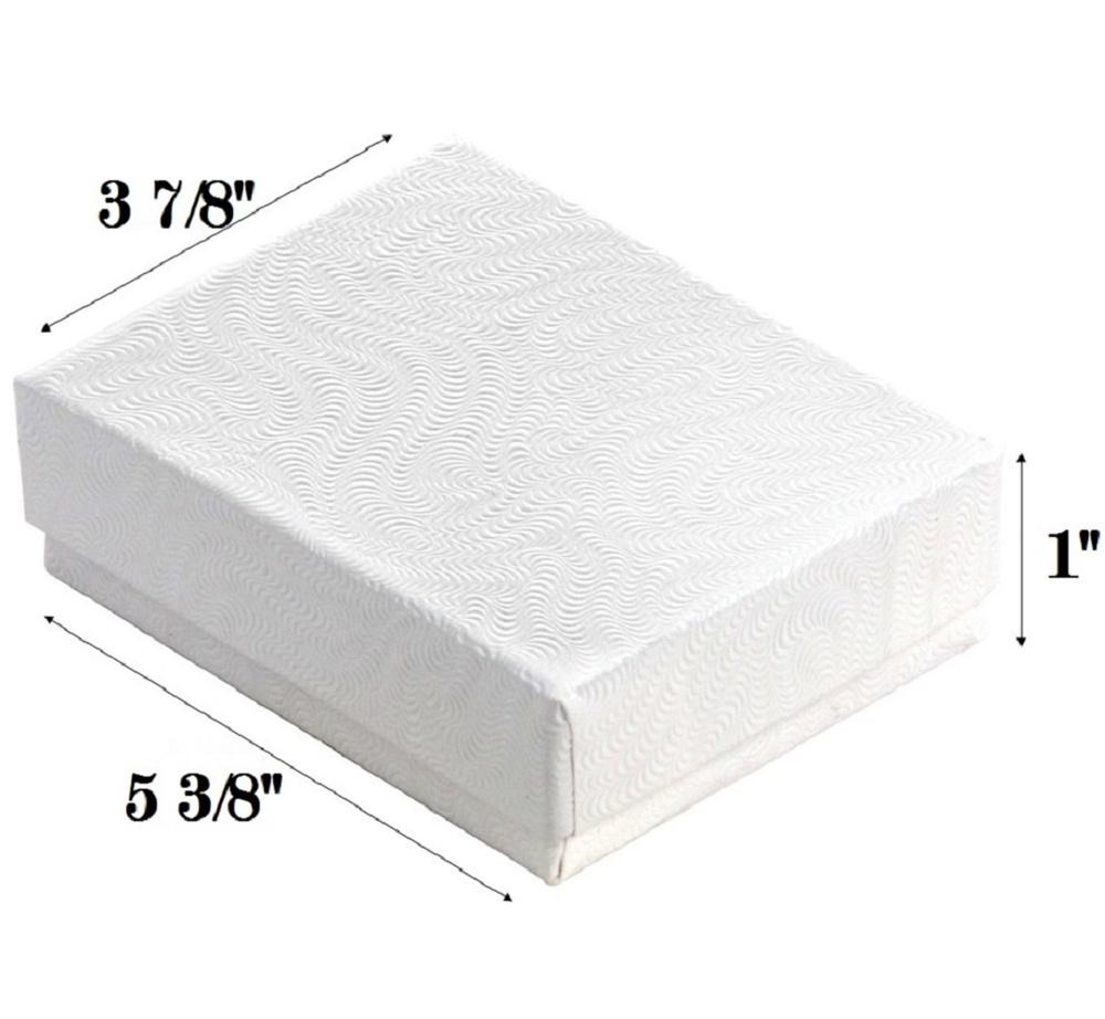 White Swirl Cotton Filled Box: 5 3/8" x 3 7/8" x 1"H