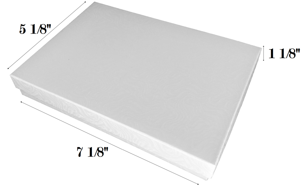 White Swirl Cotton Filled Box: 7 1/8" x 5 1/8" x 1 1/8"H