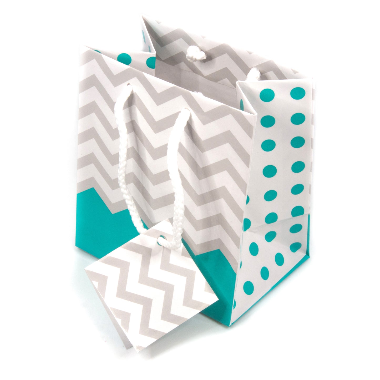 Turquoise Chevron/Polka Dot Paper Tote Gift Bags