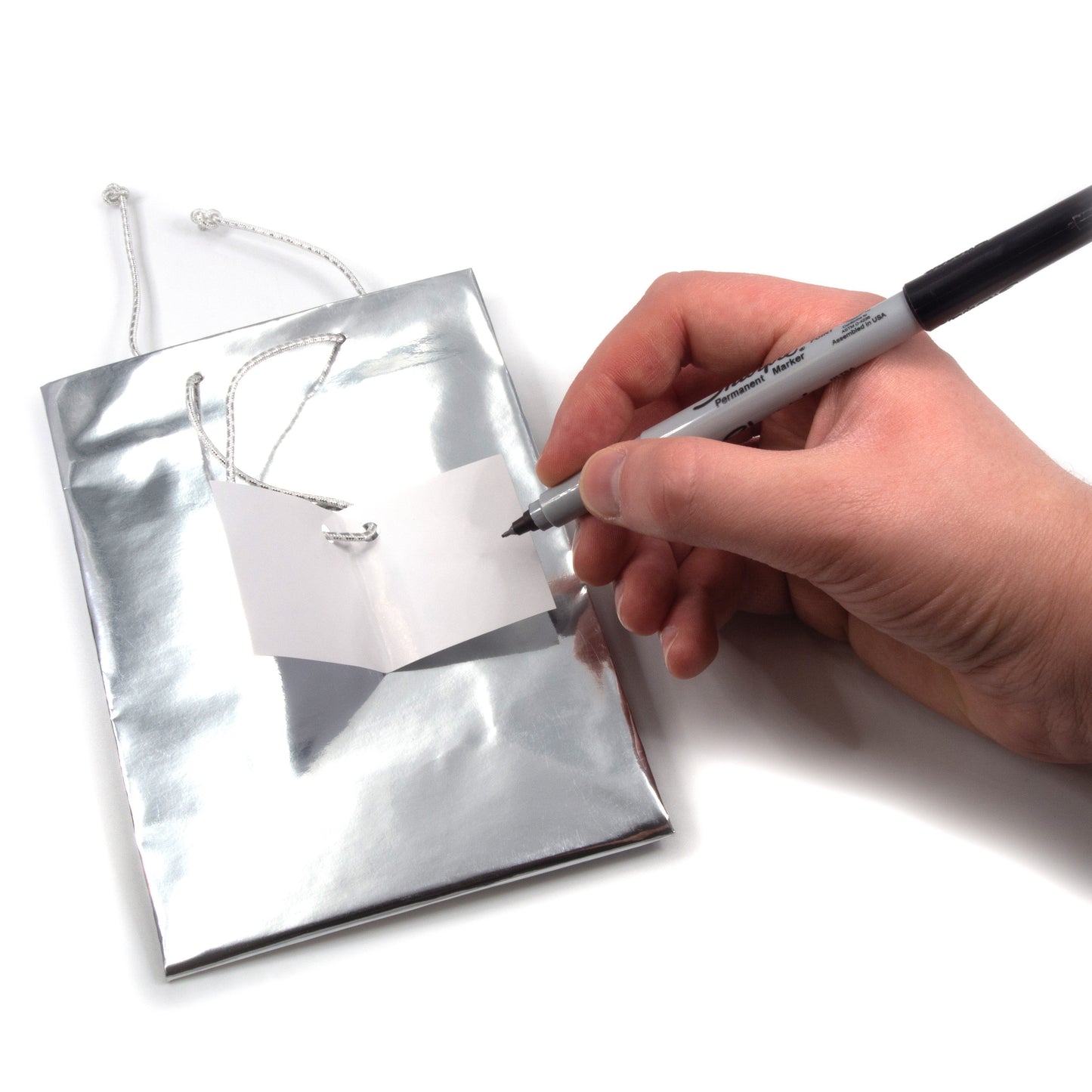 Glossy Silver Metallic Paper Tote Gift Bag