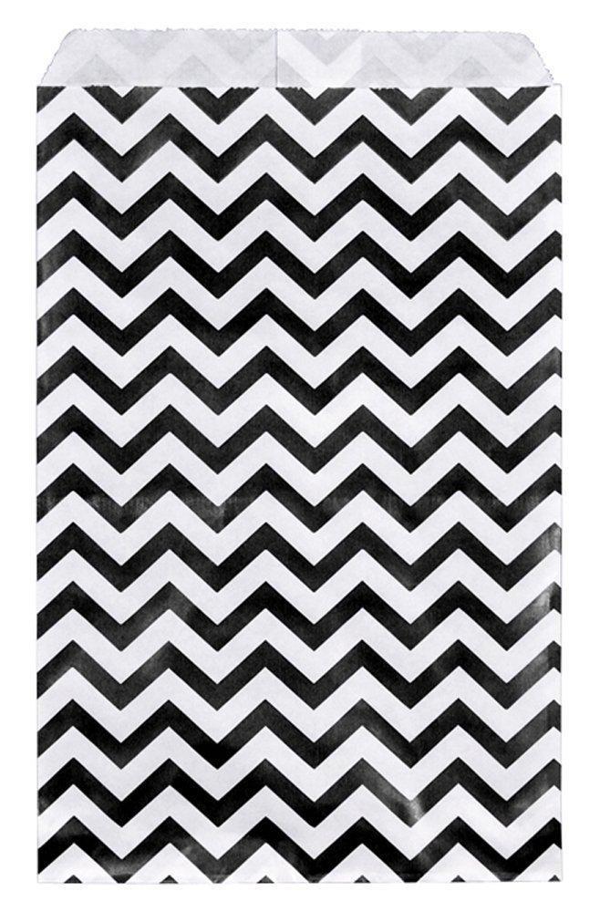 Flat envelope style paper bag, with black chevron pattern