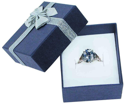 12 Boxes - Linen Blue Bow Tie Gift Boxes for Rings - 2" x 2 1/8" x 1 3/8"