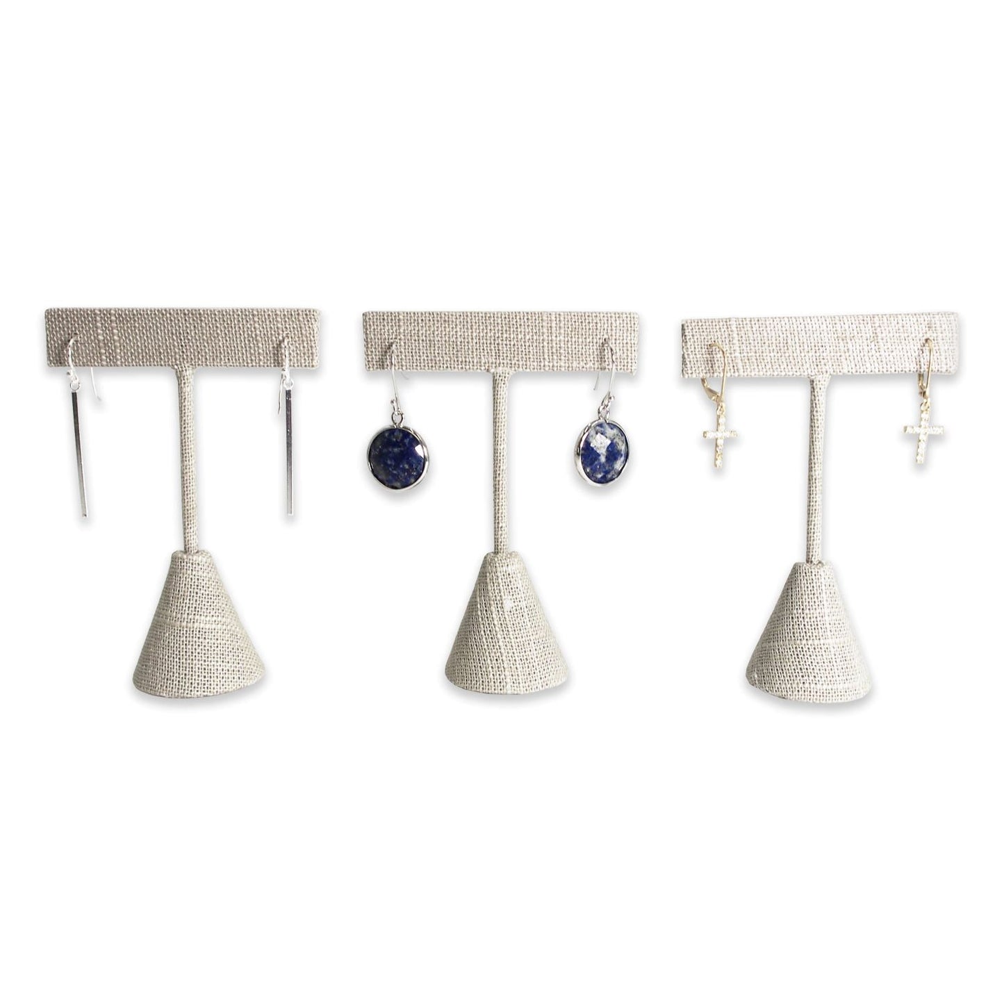 Grey Linen Single Piece Earring T-Shape Display