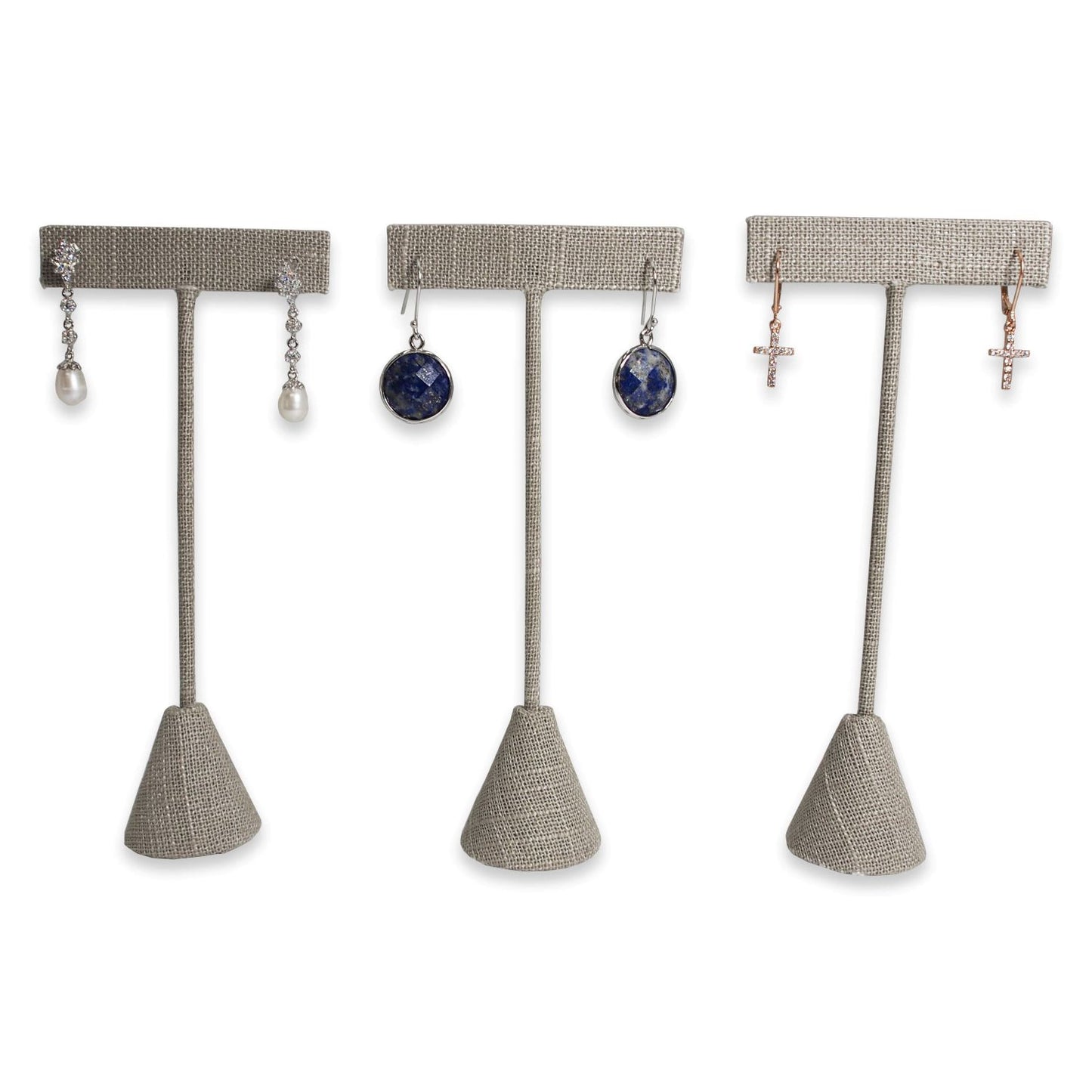 Grey Linen Single Piece Earring T-Shape Display