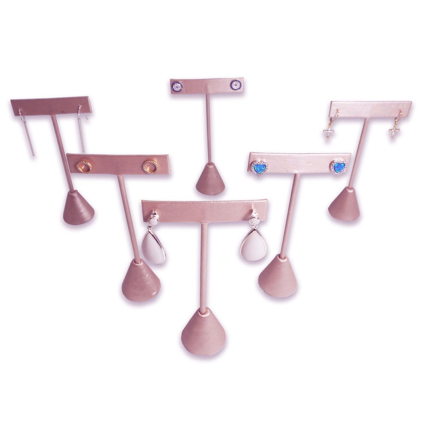 Steel Pink Leatherette Single Piece Earring T-Shape Display