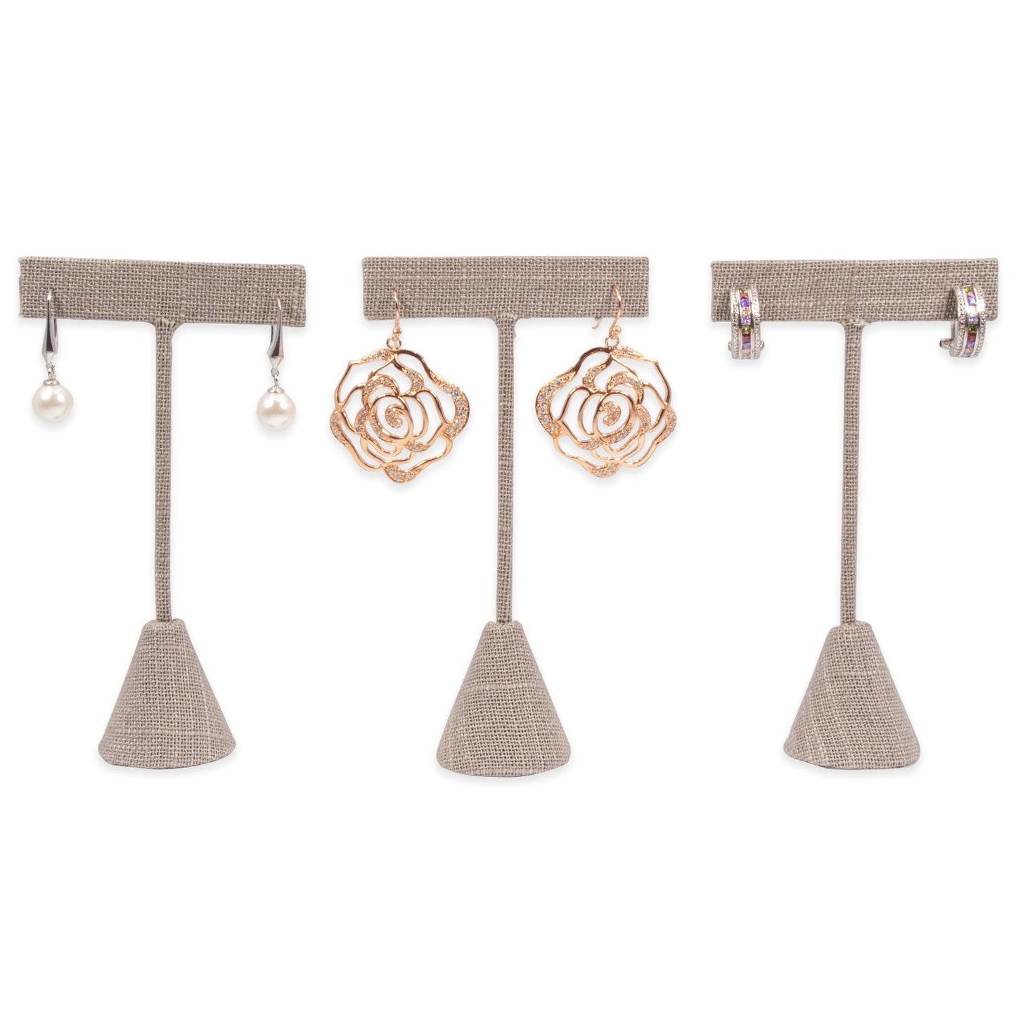 Grey Linen Single Piece Earring T-Shape Display