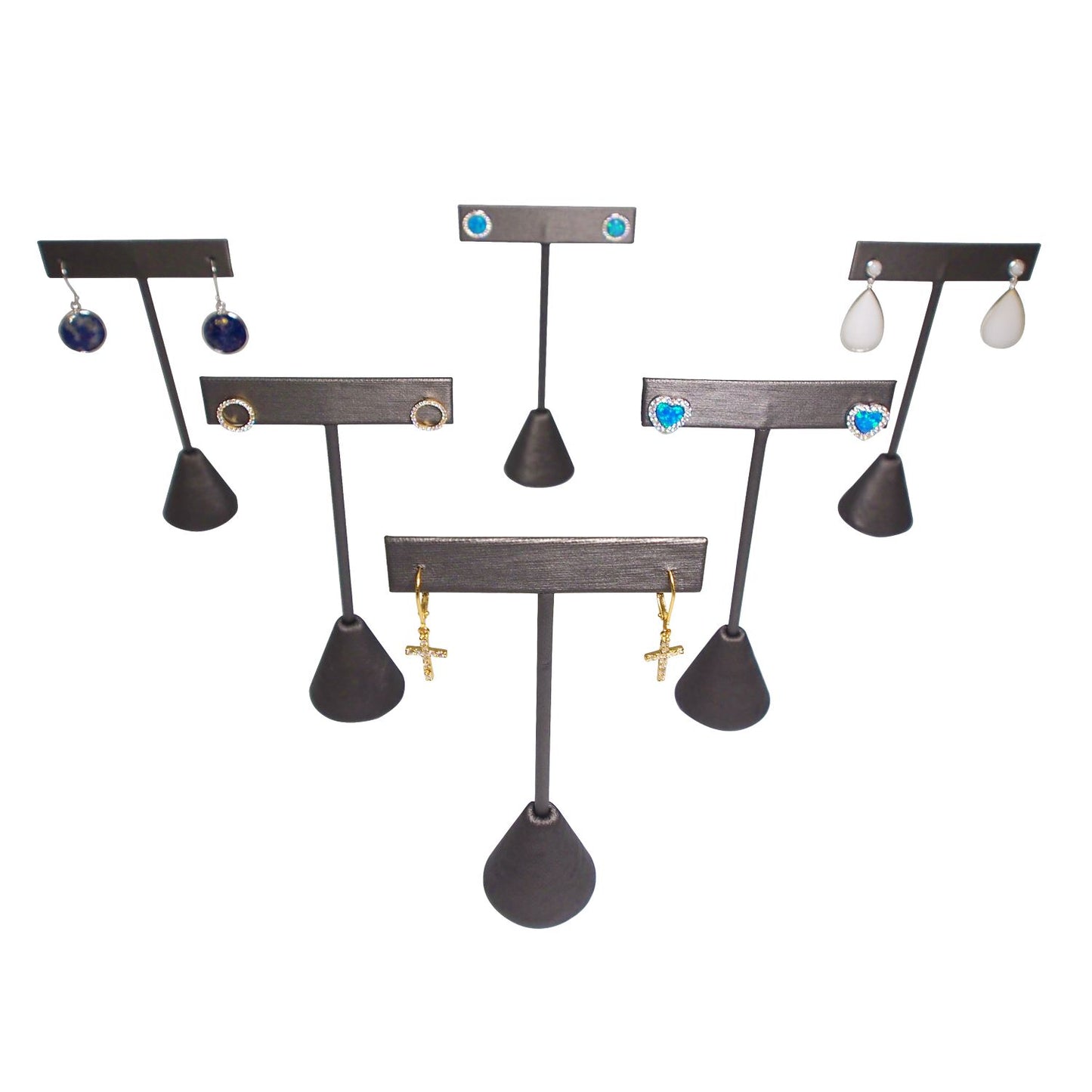 Steel Grey Leatherette Single Piece Earring T-Shape Display