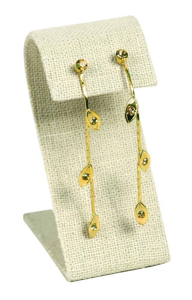 Beige Linen Single Tall Slim Curved Earring Display 3 1/2"H