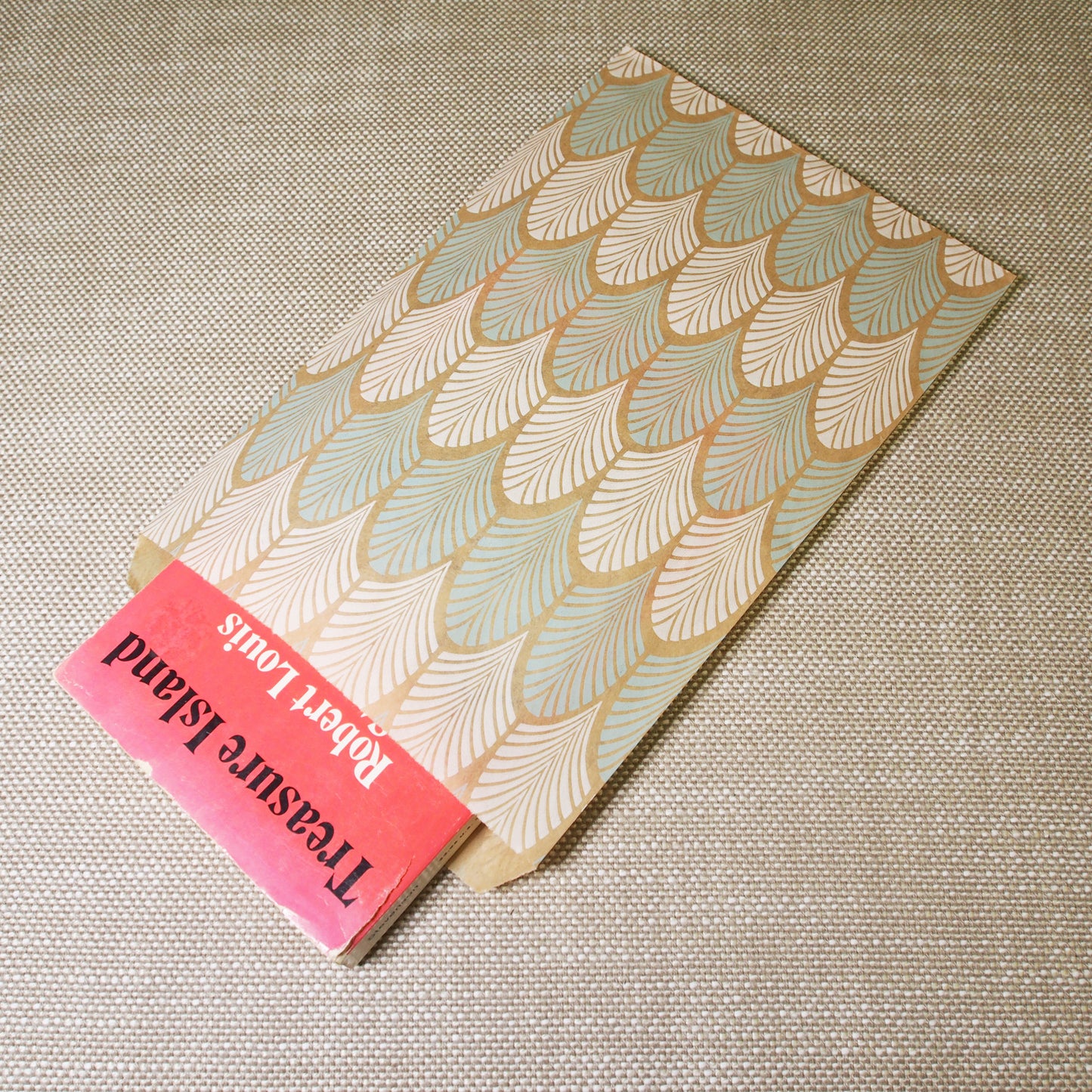 Baby-Blue Leaf Pattern on Natural Kraft Flat Bags - Decorative Flat Paper Gift Bags