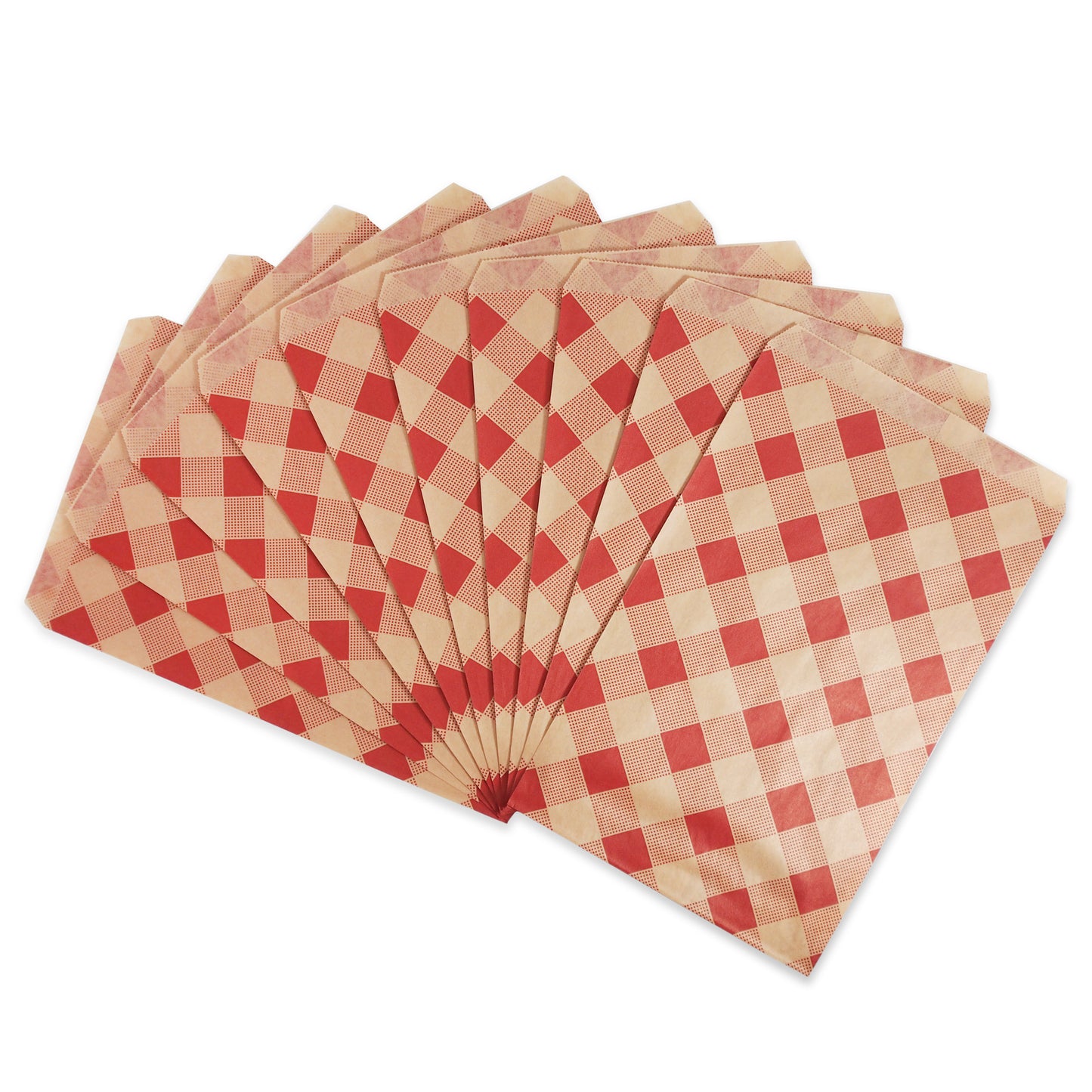 6" x 9" Decorative Flat Paper Gift Bags - Woven Red-Buffalo Pattern on Brown Kraft Bags - For Sales/Treats/Parties/Cookies/Gifts