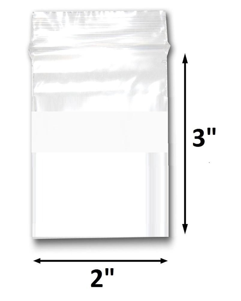 Various Sizes of Reclosable Plastic Zipper Bags 2 Mil, WHITE BLOCK CENTER. (100 Bags)