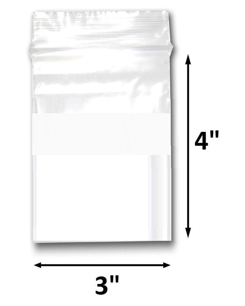 Various Sizes of Reclosable Plastic Zipper Bags 2 Mil, WHITE BLOCK CENTER. (100 Bags)