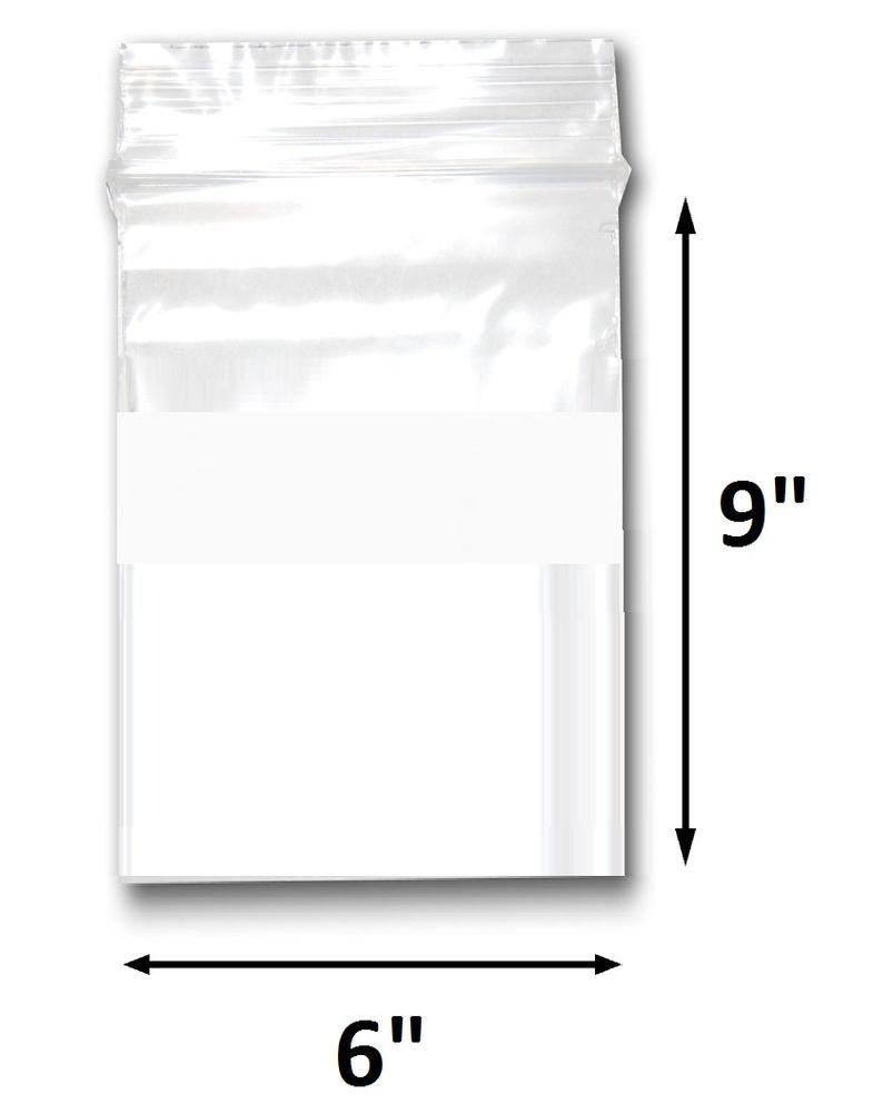 Various Sizes of Reclosable Plastic Zipper Bags 2 Mil, WHITE BLOCK CENTER. (100 Bags)