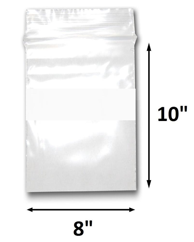 Various Sizes of Reclosable Plastic Zipper Bags 2 Mil, WHITE BLOCK CENTER. (100 Bags)