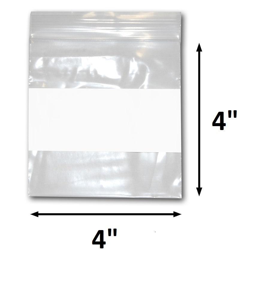 Various Sizes of Reclosable Plastic Zipper Bags 2 Mil, WHITE BLOCK CENTER. (100 Bags)