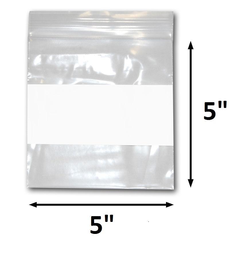 Various Sizes of Reclosable Plastic Zipper Bags 2 Mil, WHITE BLOCK CENTER. (100 Bags)