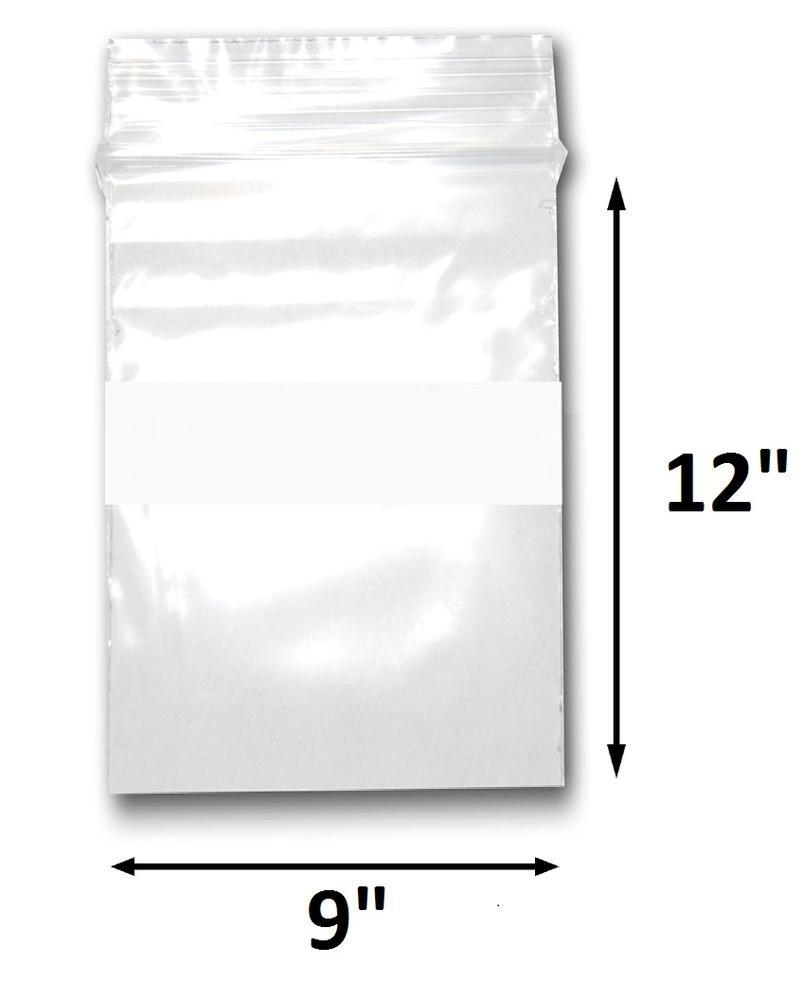 Various Sizes of Reclosable Plastic Zipper Bags 2 Mil, WHITE BLOCK CENTER. (100 Bags)