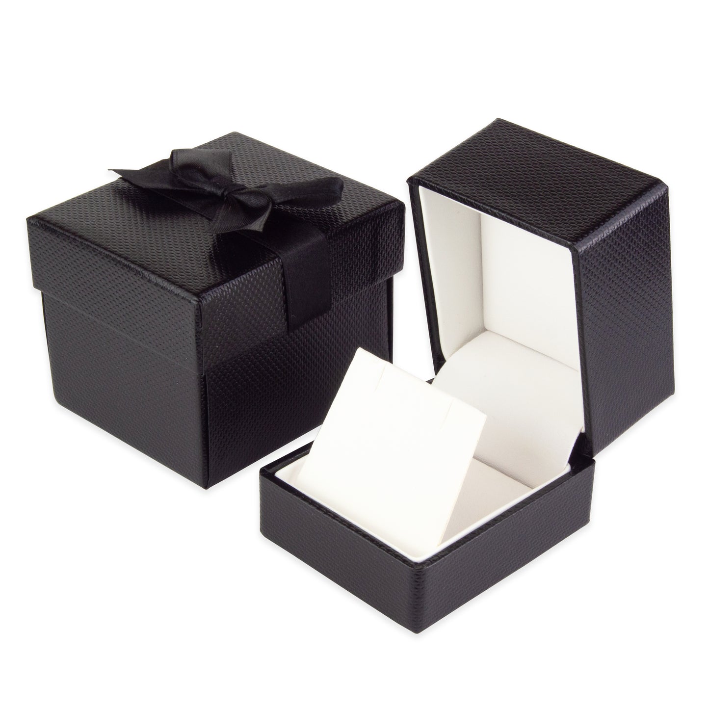 Exquisite Textured Black Earring Gift Box with Pre-tied Ribbon